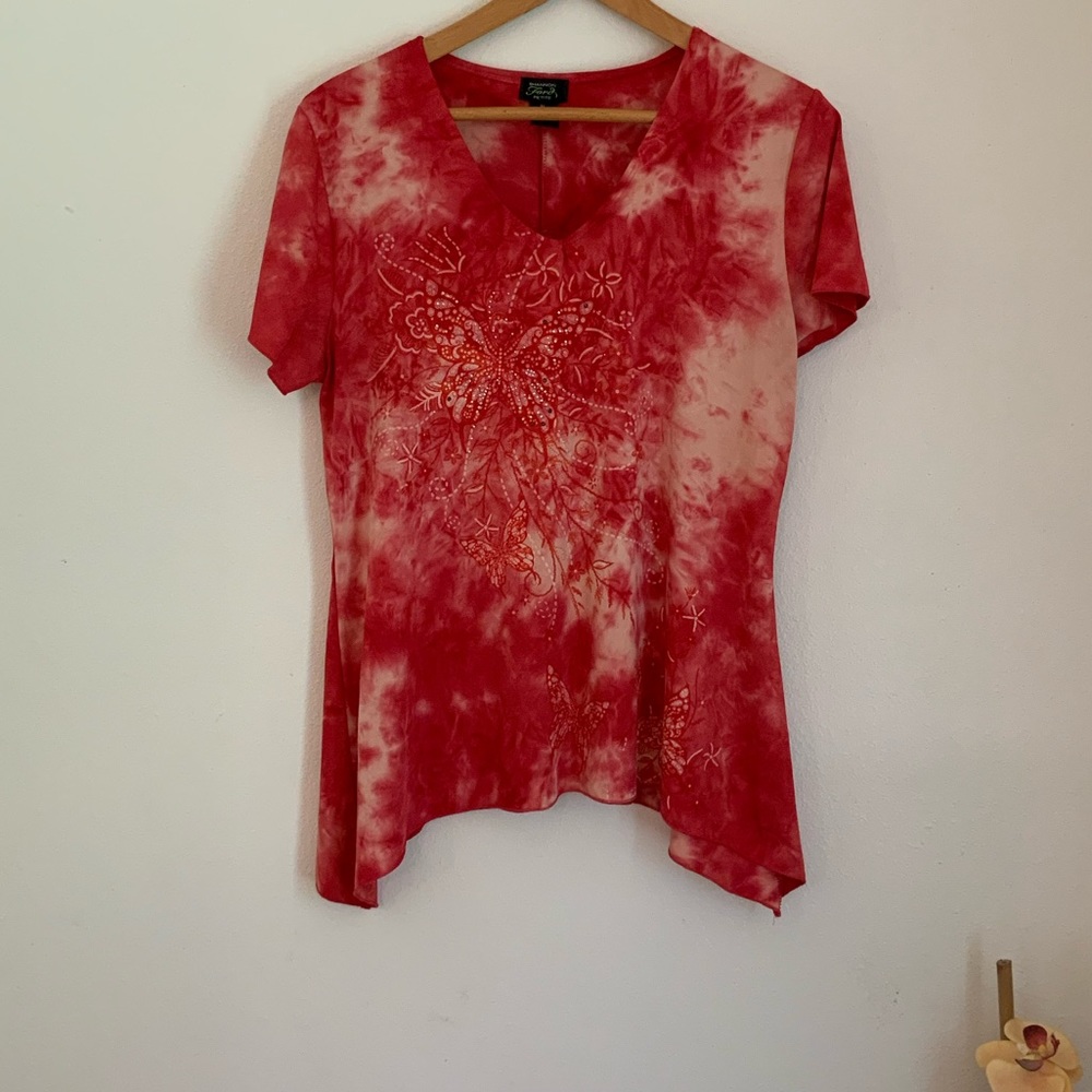Shannon Ford Red Tie Dye Top with Crystal Accents
